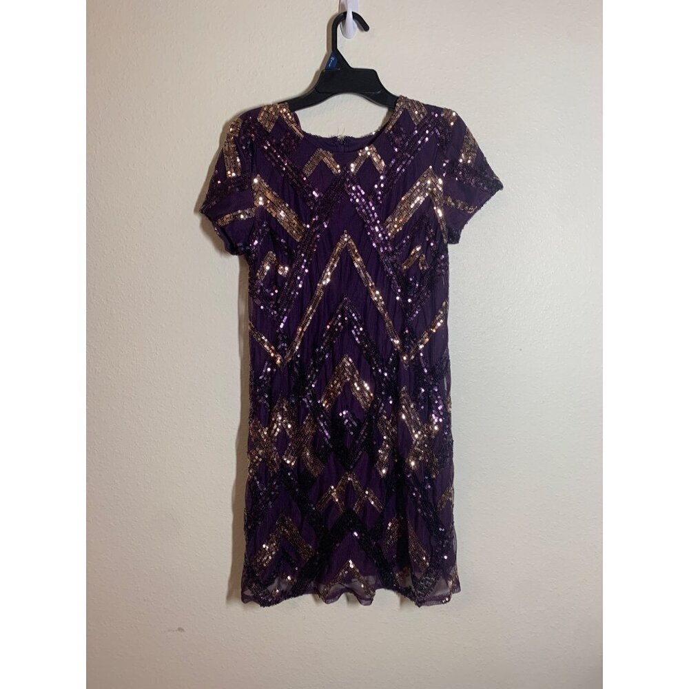 VTG Jodi Kristopher Sequin Party Dress Purple Gold Junior Size 1 Prom Y2K Dance
